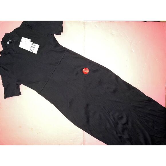 Zara Dresses & Skirts - NWT Zara M DRESS ribbed BLACK long Stretchy Comfy SLIT